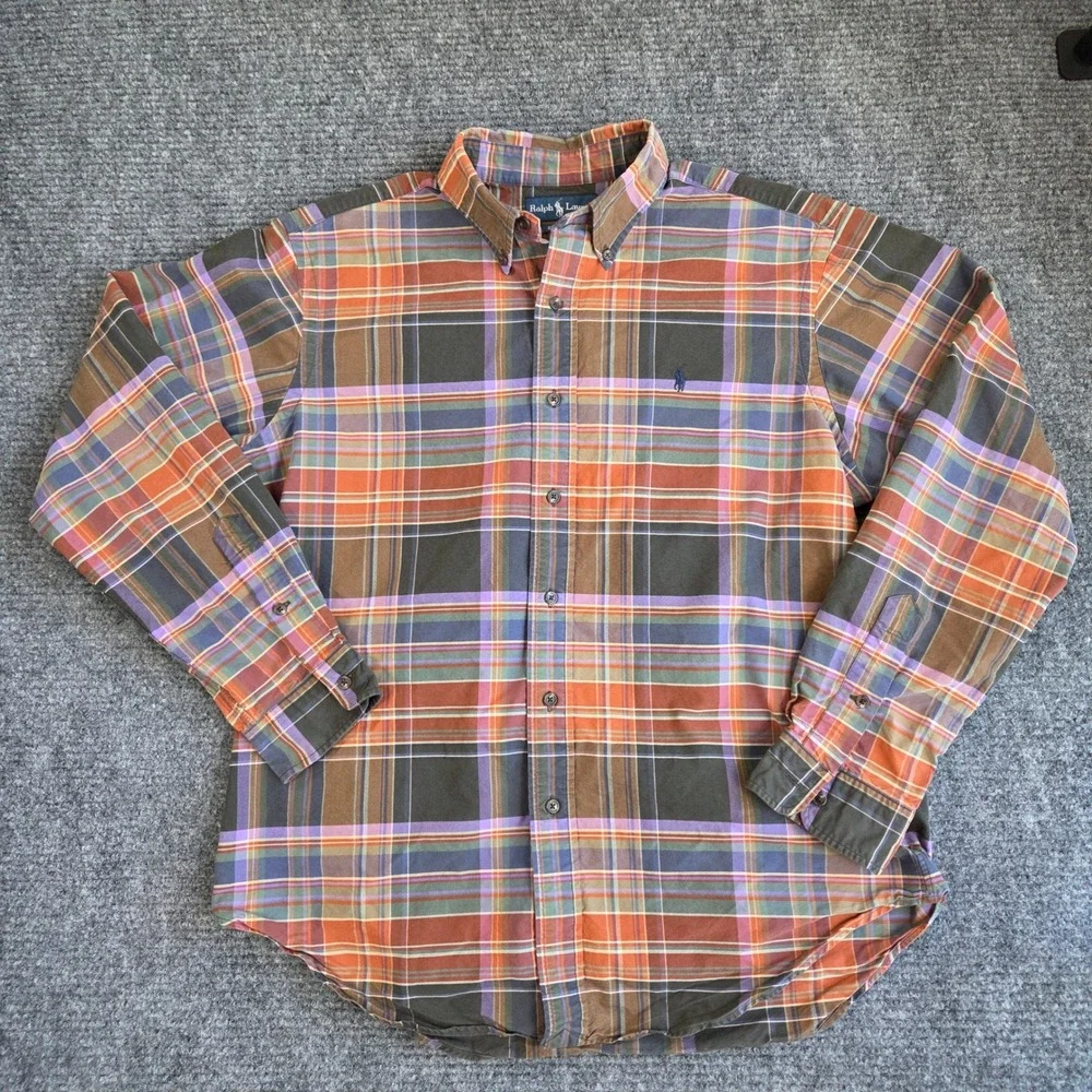Vintage Y2K Ralph Lauren Mens Large Classic Fit Plaid Button Down Shirt Preppy